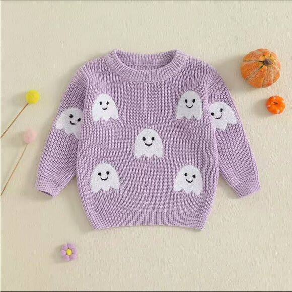 Dreamline Baby Purple Sweater with Ghost Design Halloween Fall - Picture 1 of 4